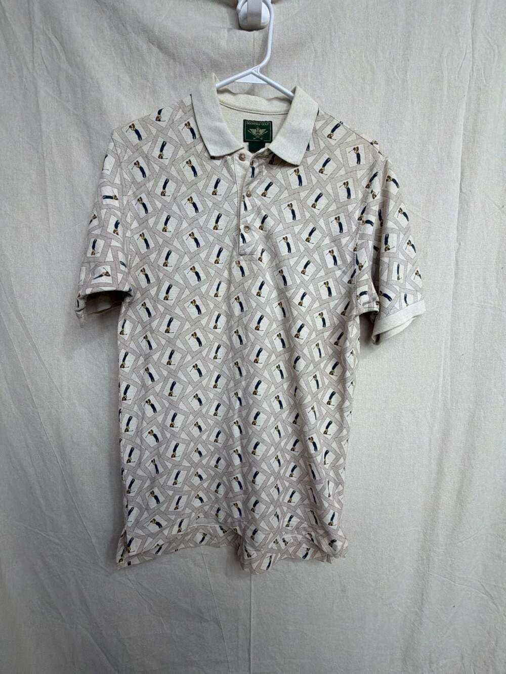 Dockers Golf Polo Shirt Size S Beige All Over Golf Print